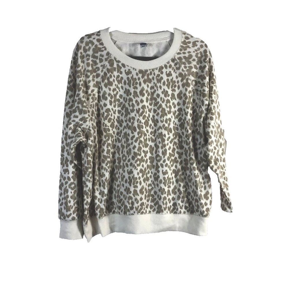 Old Navy Animal Print Sweatshirt Size XL Long Sleeve Beige White Crew Neck